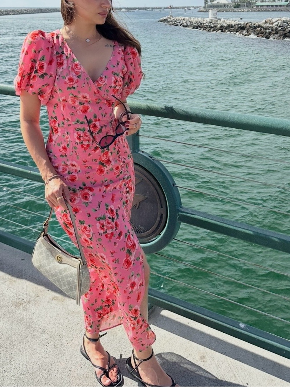 Massimo Dutti Pink Floral Wrap Midi Dress